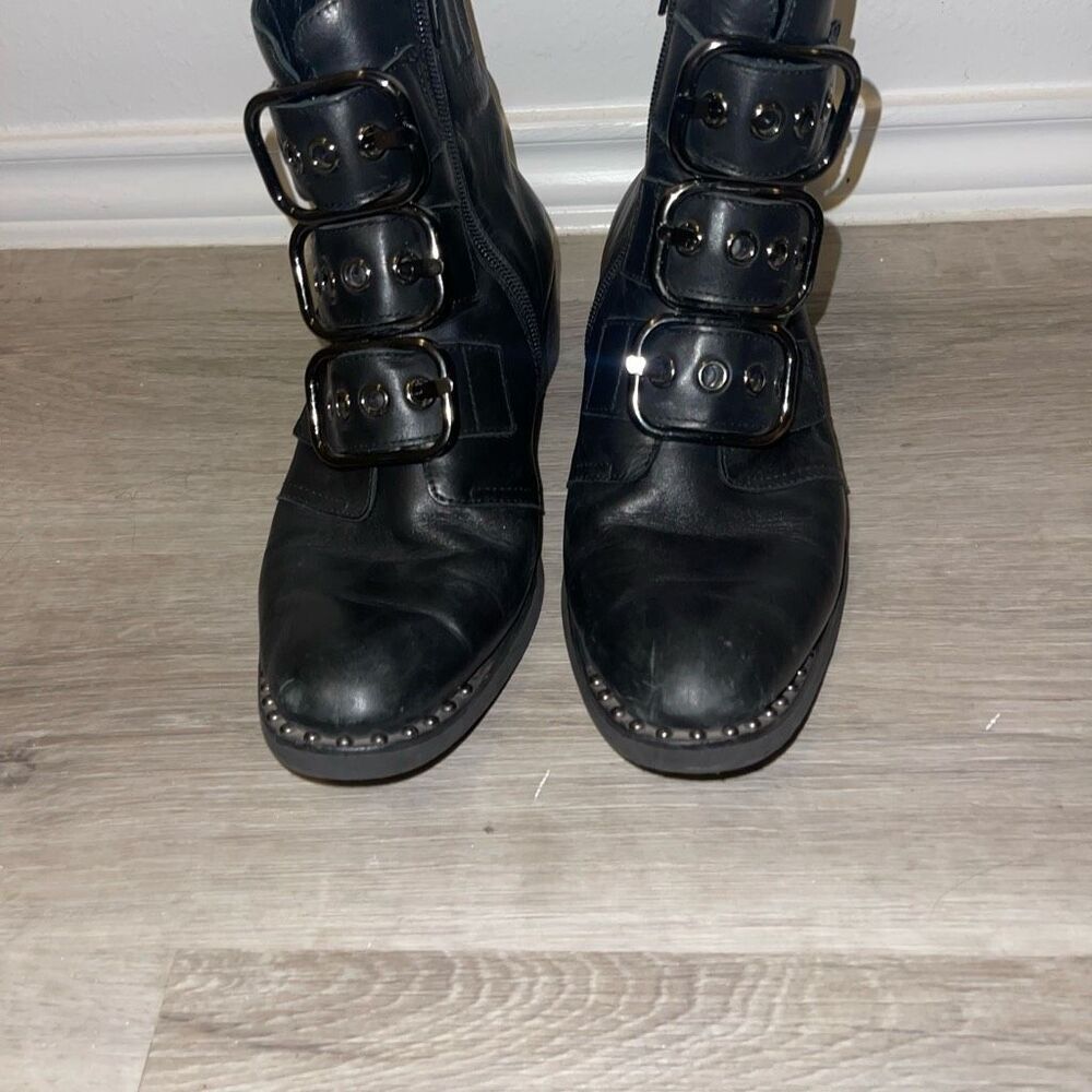 Jeffrey Campbell studded black leather buckle boots. - Picture 4 of 11